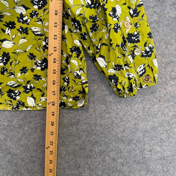 BURU Floral Cropped Button Sleeve Blouse Womens XS Lime Green Silhouette - Picture 8 of 13